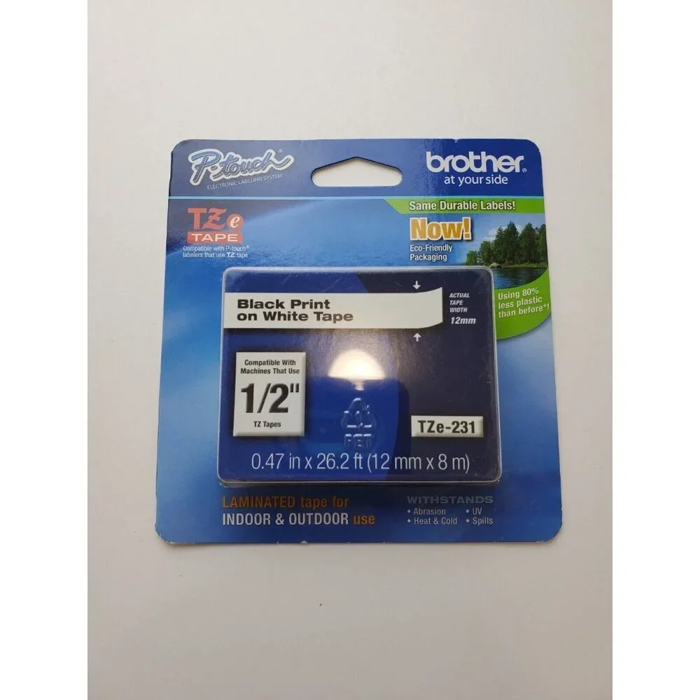 Brother TZE231 Black Print on White Laminated Tape 1/2